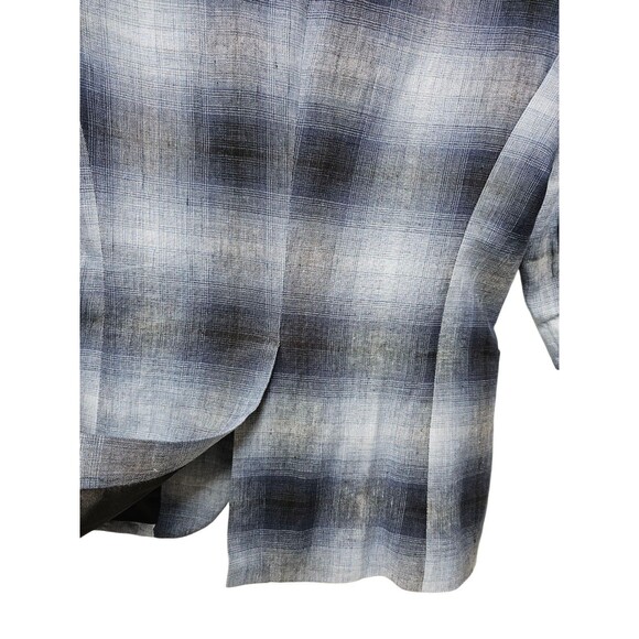 Smythe Blazer 100% Linen Shadow Plaid Tartan Blue Black Half Sleeve Pockets - Picture 16 of 16